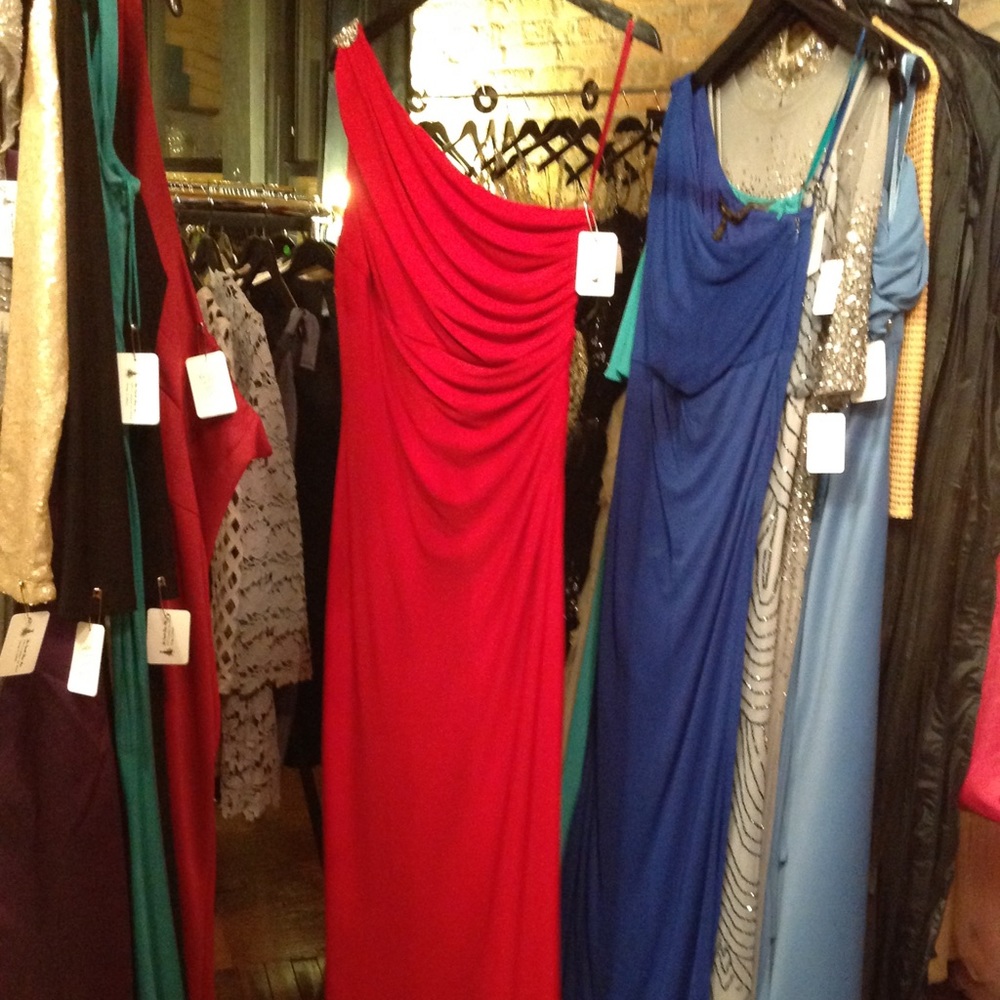 Red one shoulder gown